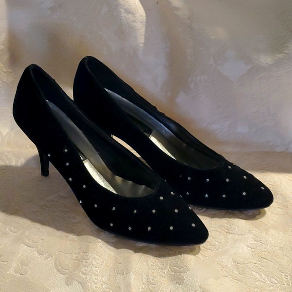 Black Velvet & Rhinestone Heels